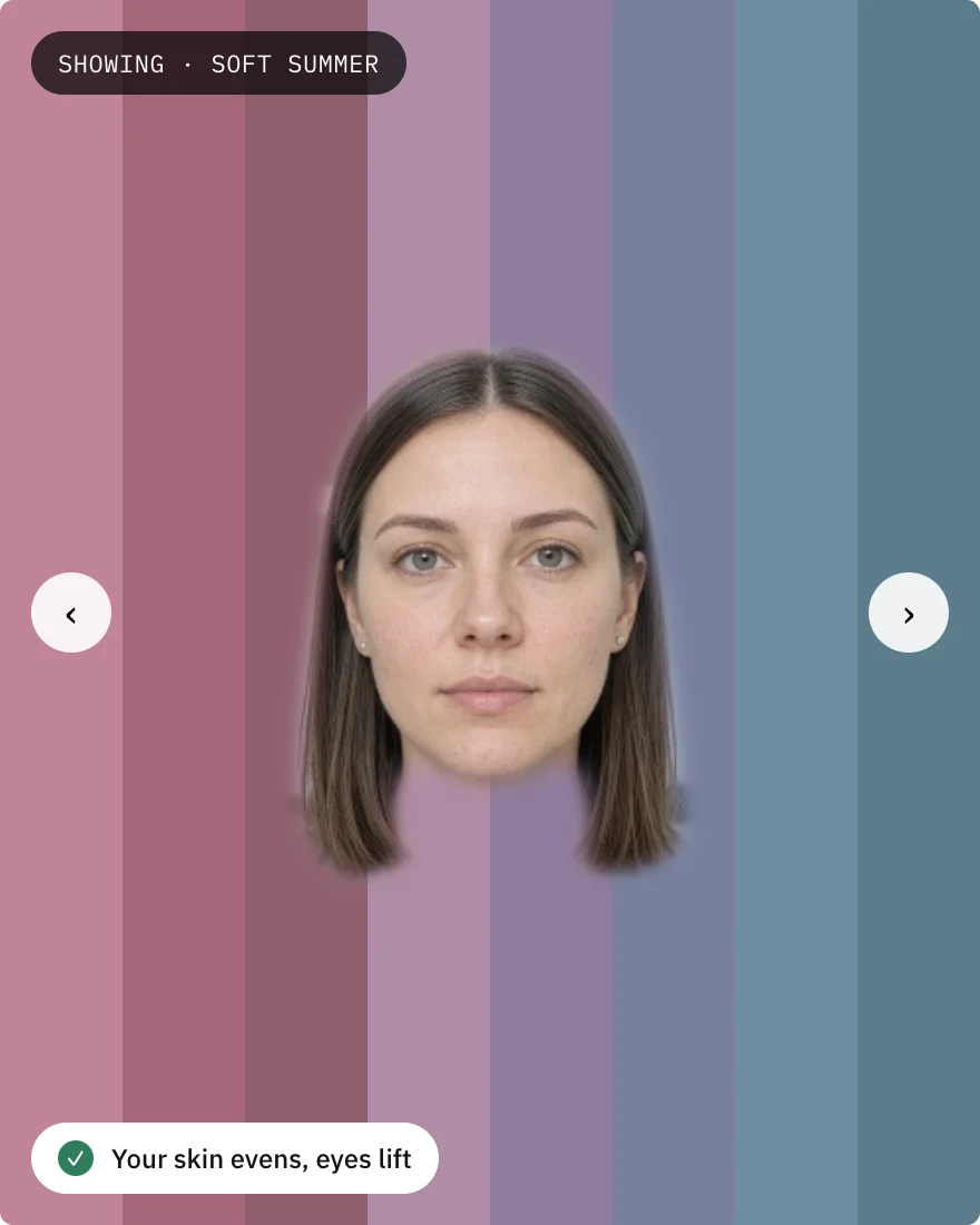 An example face draped against the Soft Summer palette