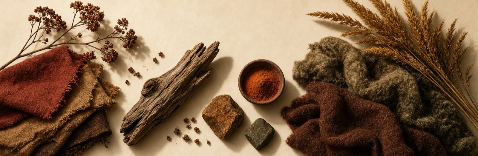 Deep Autumn mood, natural materials and textiles in the season's own palette