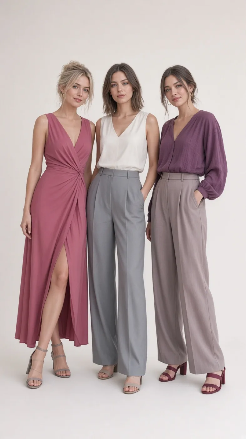 Three women with True Summer coloring, each in a different outfit built from the True Summer color palette
