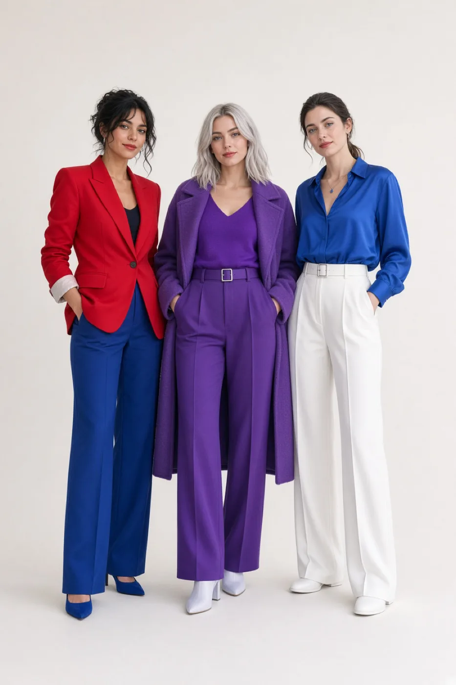 Three women with True Winter coloring, each in a different outfit built from the True Winter color palette
